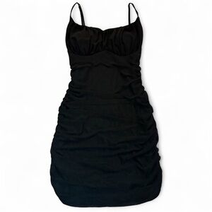 NWT Love J Black Ruched Mesh Bodycon Mini Dress Women’s M Party Club Cocktail